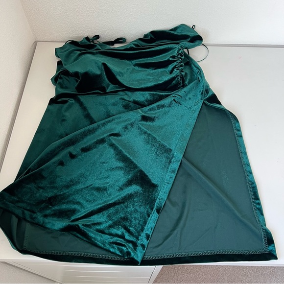 Rachel Zoe Emerald Green Velvet Wrap Slip Dress XS Ruched Maxi Evening Party - Picture 4 of 6